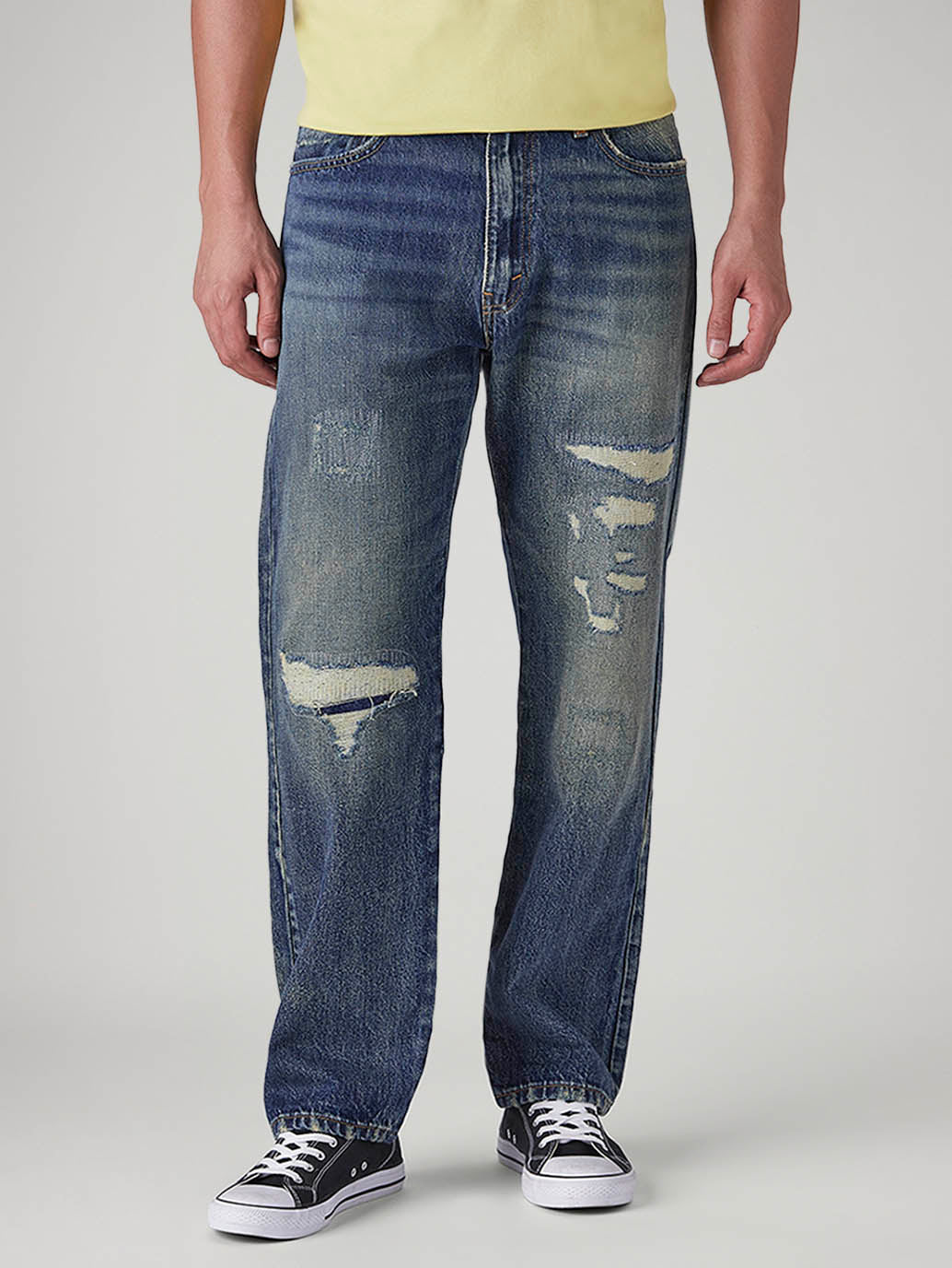 Men's 555 Indigo Relaxed Straight Fit Mid Rise Jeans - Front View