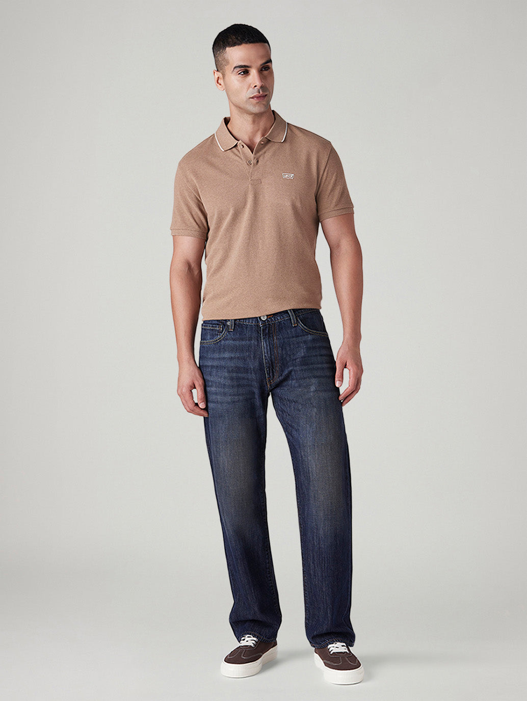 Men's 555 Dark Indigo Relaxed Straight Fit Mid Rise Selvedge Jeans - Front View