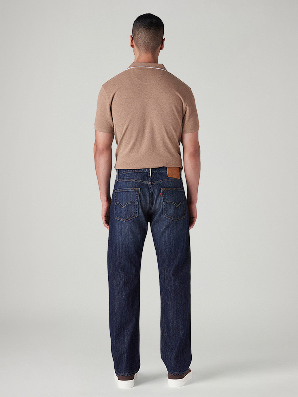 Men's 555 Dark Indigo Relaxed Straight Fit Mid Rise Selvedge Jeans - Back View