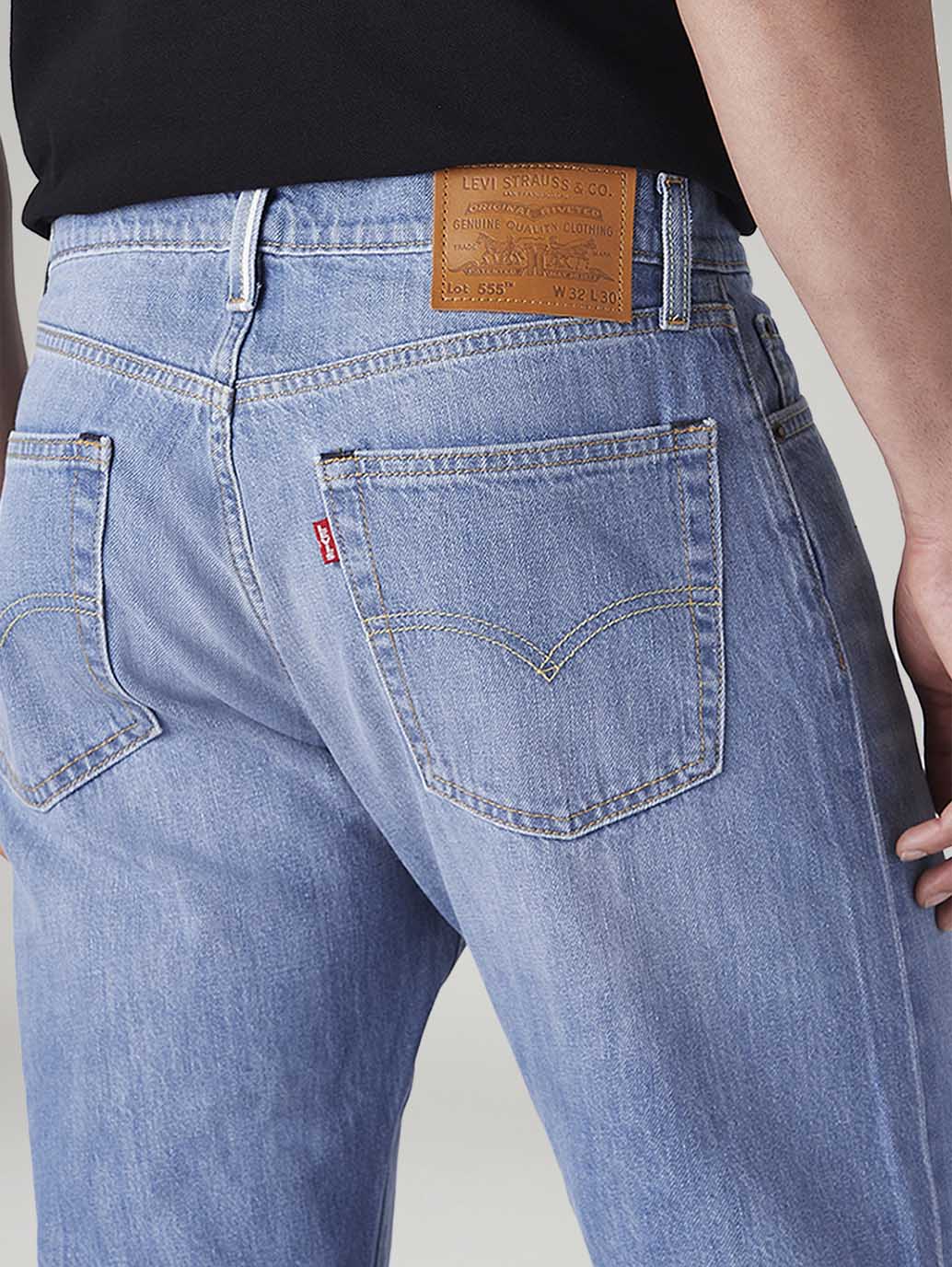 Men's 555 Light Indigo Relaxed Straight Fit Mid Rise Selvedge Jeans - 20 View