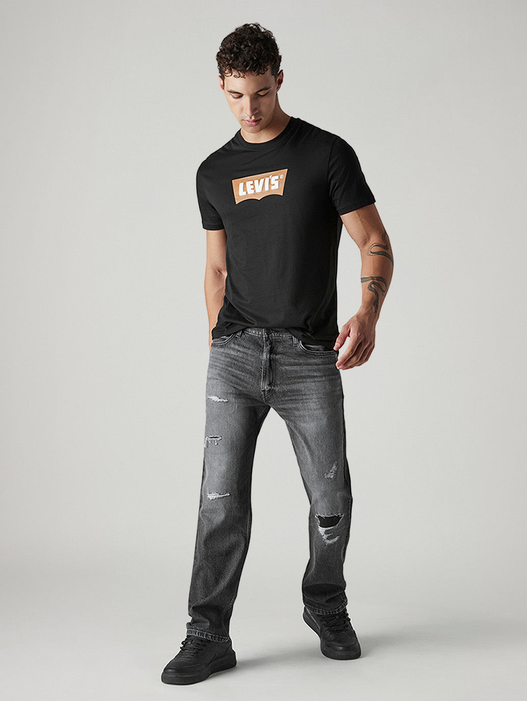 Men's 555 Charcoal Grey Relaxed Straight Fit Mid Rise Jeans