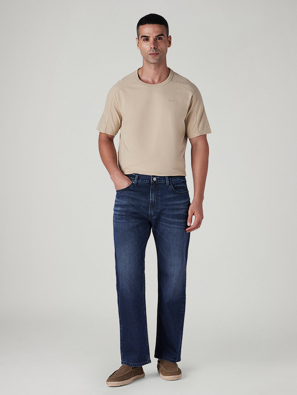 Men's 555 Dark Indigo Relaxed Straight Fit Mid Rise Jeans - Front View
