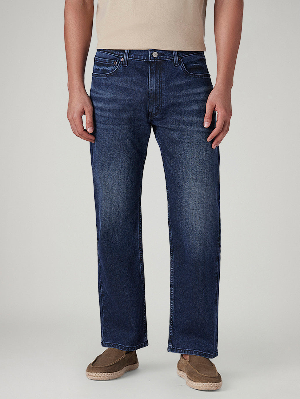 Men's 555 Dark Indigo Relaxed Straight Fit Mid Rise Jeans - Front View