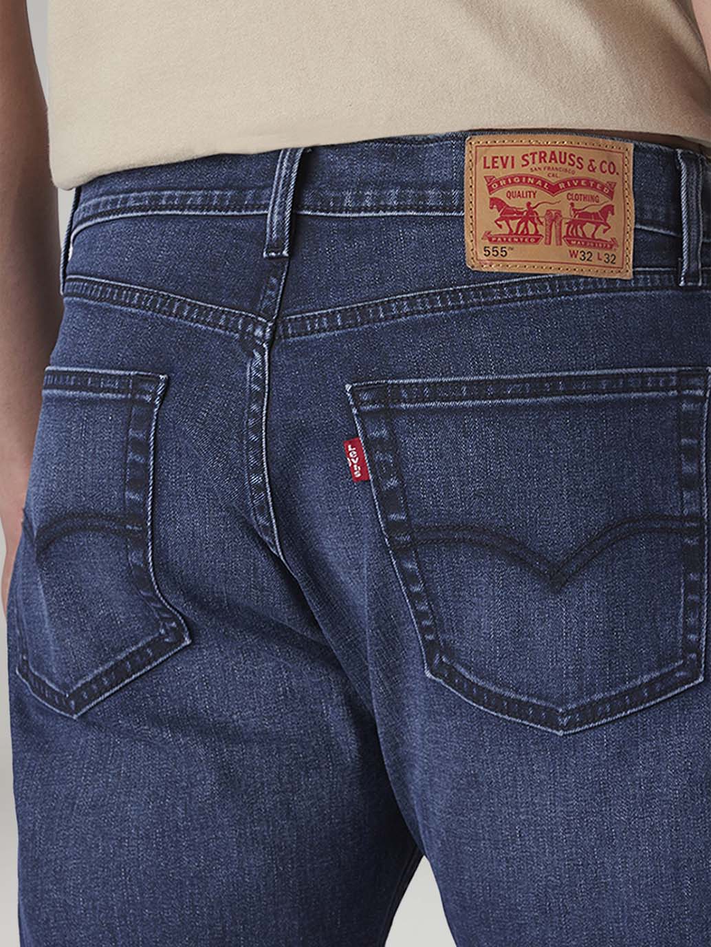 Men's 555 Dark Indigo Relaxed Straight Fit Mid Rise Jeans - Detail View