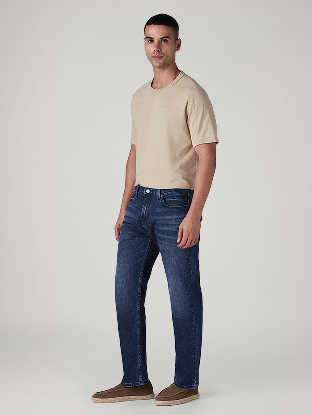 Men's 555 Dark Indigo Relaxed Straight Fit Mid Rise Jeans - Side View
