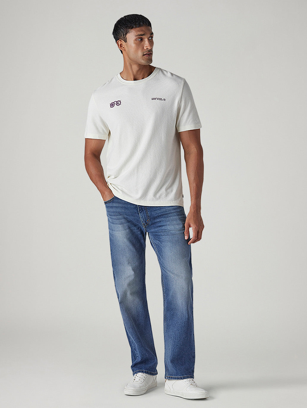 Men's 555 Blue Relaxed Straight Fit Mid Rise Performance Jeans