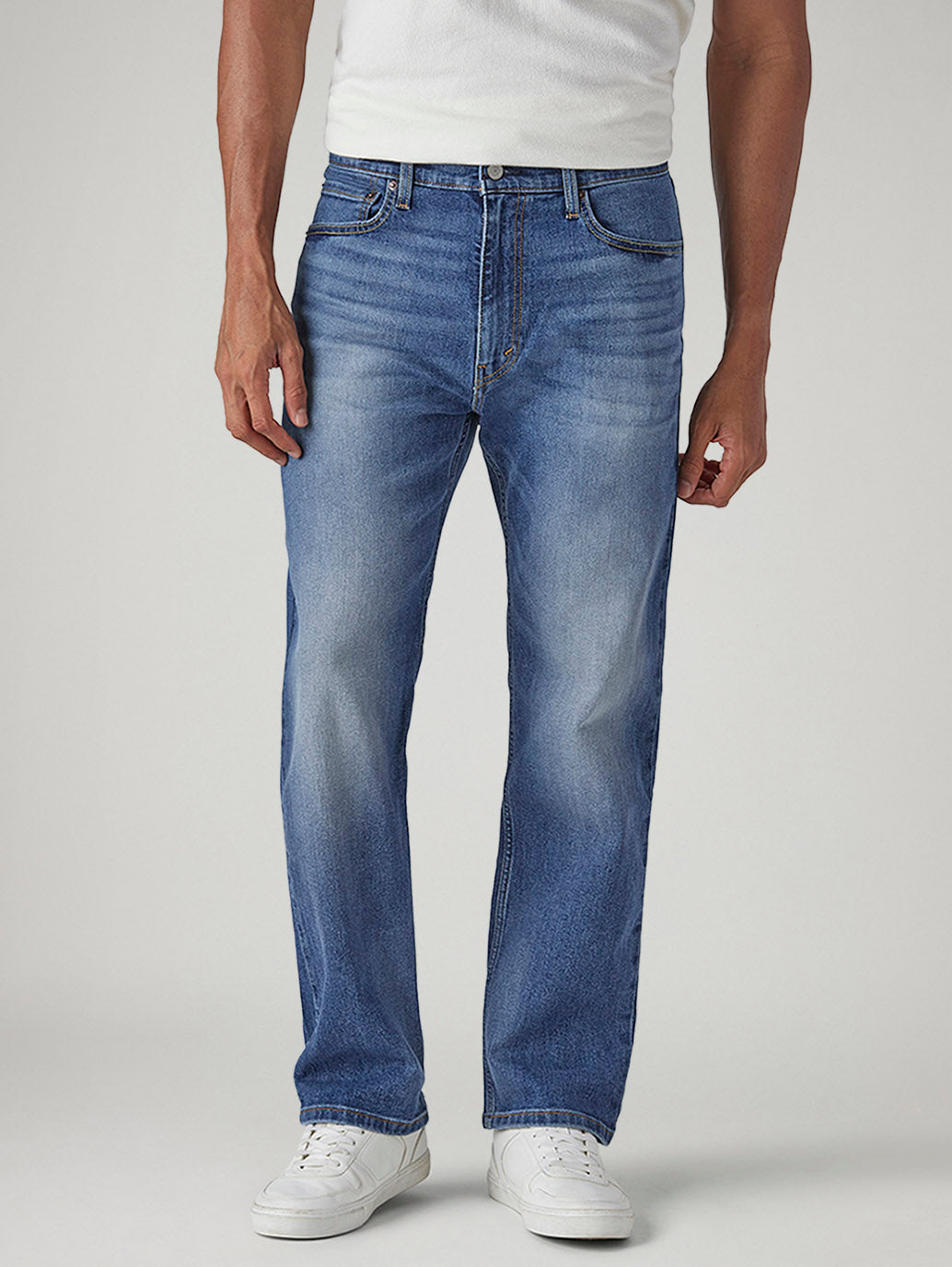Men's 555 Blue Relaxed Straight Fit Mid Rise Performance Jeans - Front View