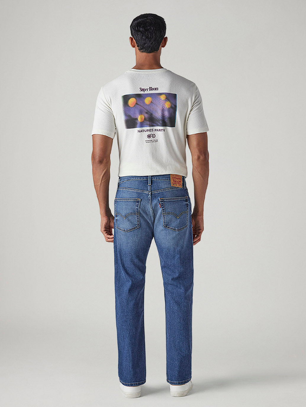 Men's 555 Blue Relaxed Straight Fit Mid Rise Performance Jeans - Back View