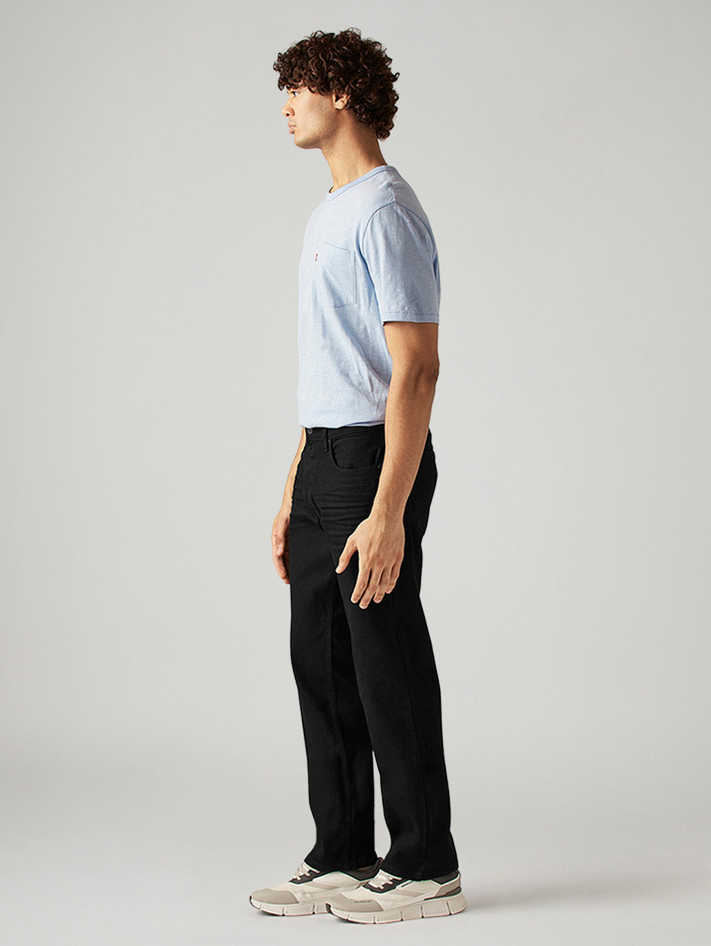 Men's 555 Black Relaxed Straight Fit Mid Rise Jeans - Side View