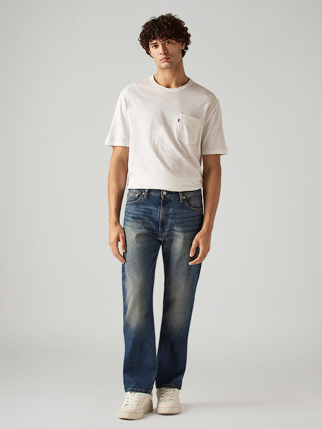 Men's 555 Blue Relaxed Straight Fit Mid Rise Jeans - Front View