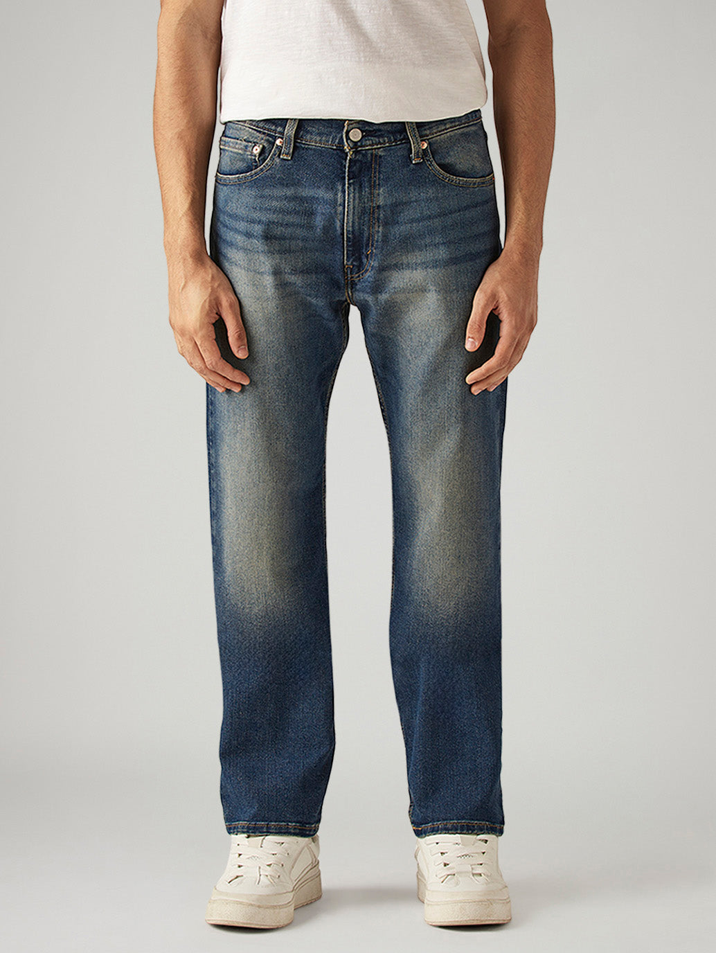 Men's 555 Blue Relaxed Straight Fit Mid Rise Jeans - Front View