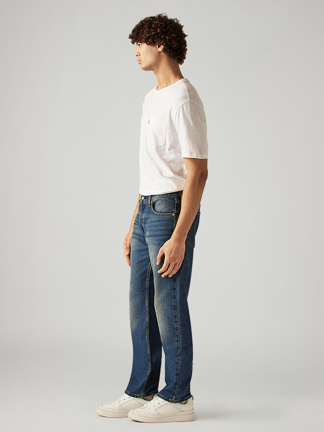 Men's 555 Blue Relaxed Straight Fit Mid Rise Jeans - Side View