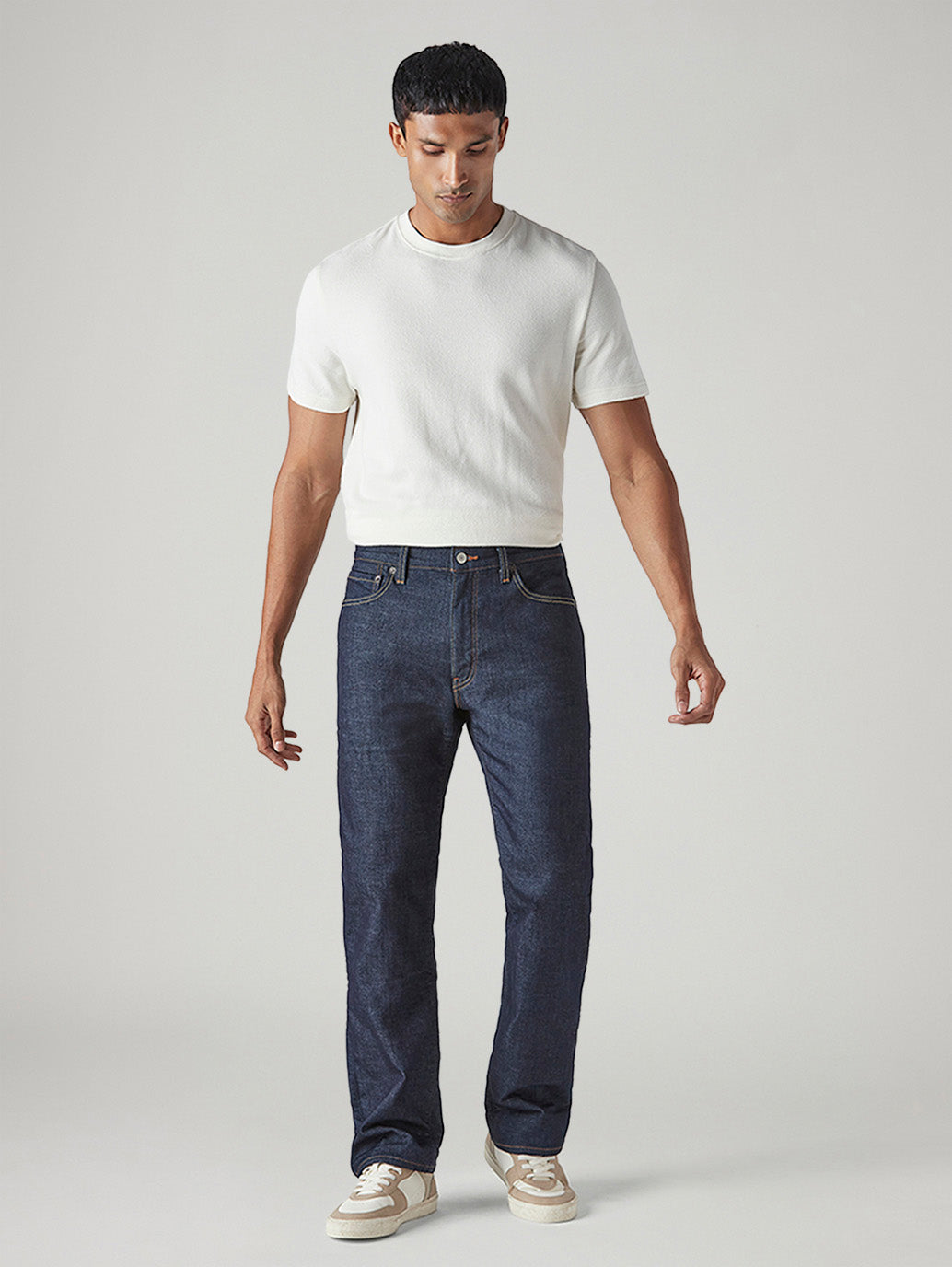 Men's 555 Dark Indigo Relaxed Straight Fit Mid Rise Jeans - Front View
