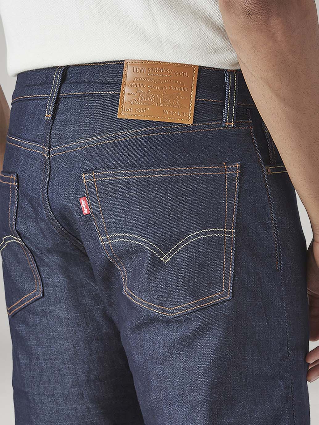 Men's 555 Dark Indigo Relaxed Straight Fit Mid Rise Jeans - Detail View