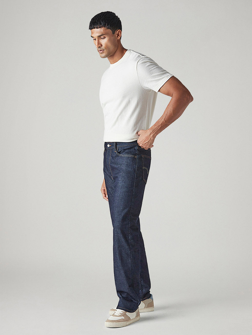 Men's 555 Dark Indigo Relaxed Straight Fit Mid Rise Jeans - Side View