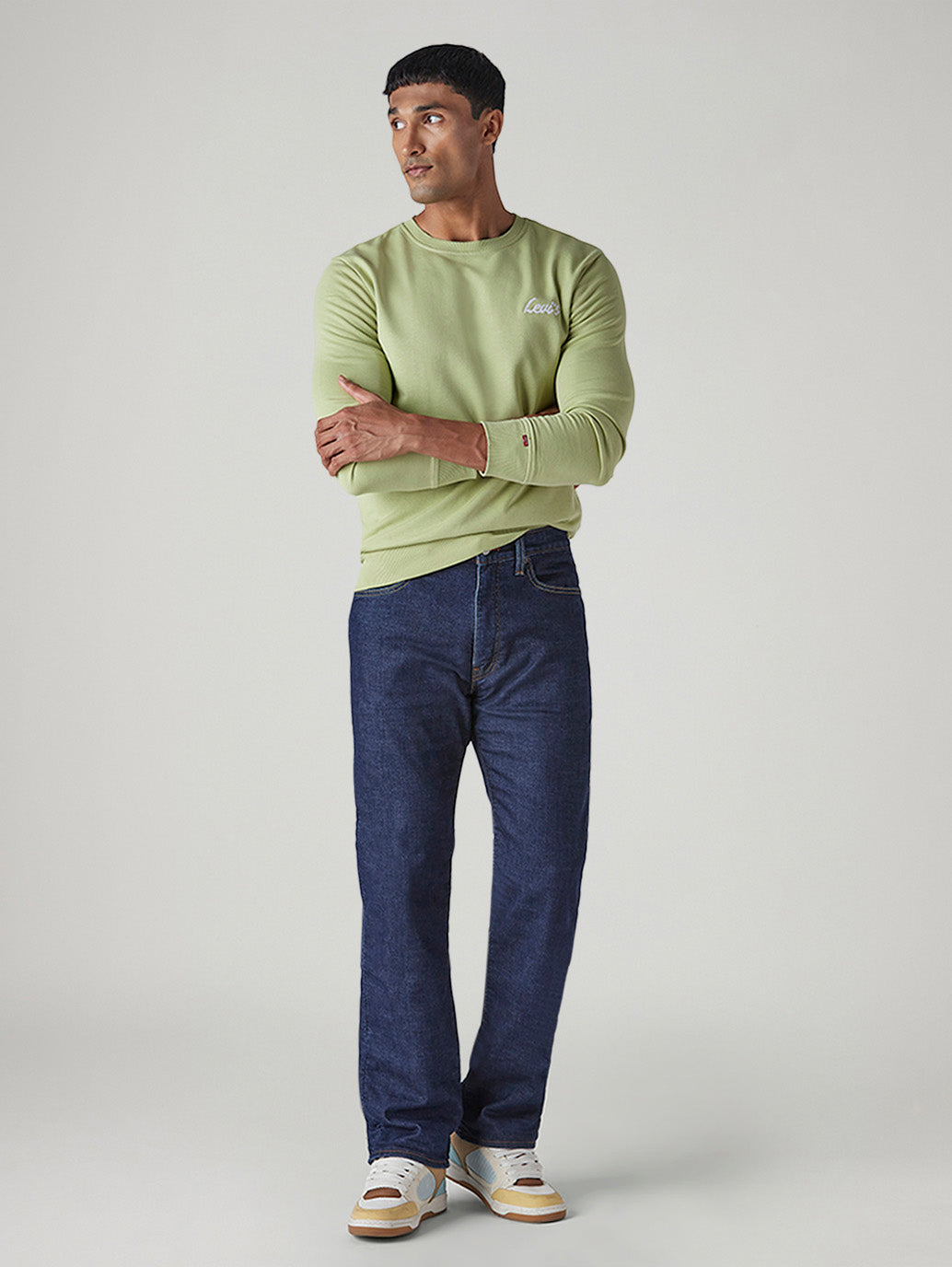 Men's 555 Dark Indigo Relaxed Straight Fit Mid Rise Jeans - Front View