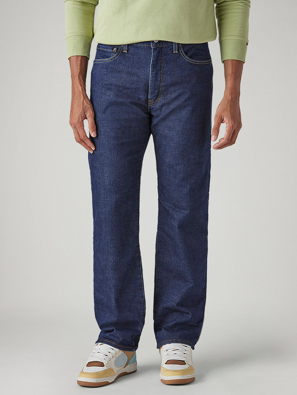 Men's 555 Dark Indigo Relaxed Straight Fit Mid Rise Jeans - Front View