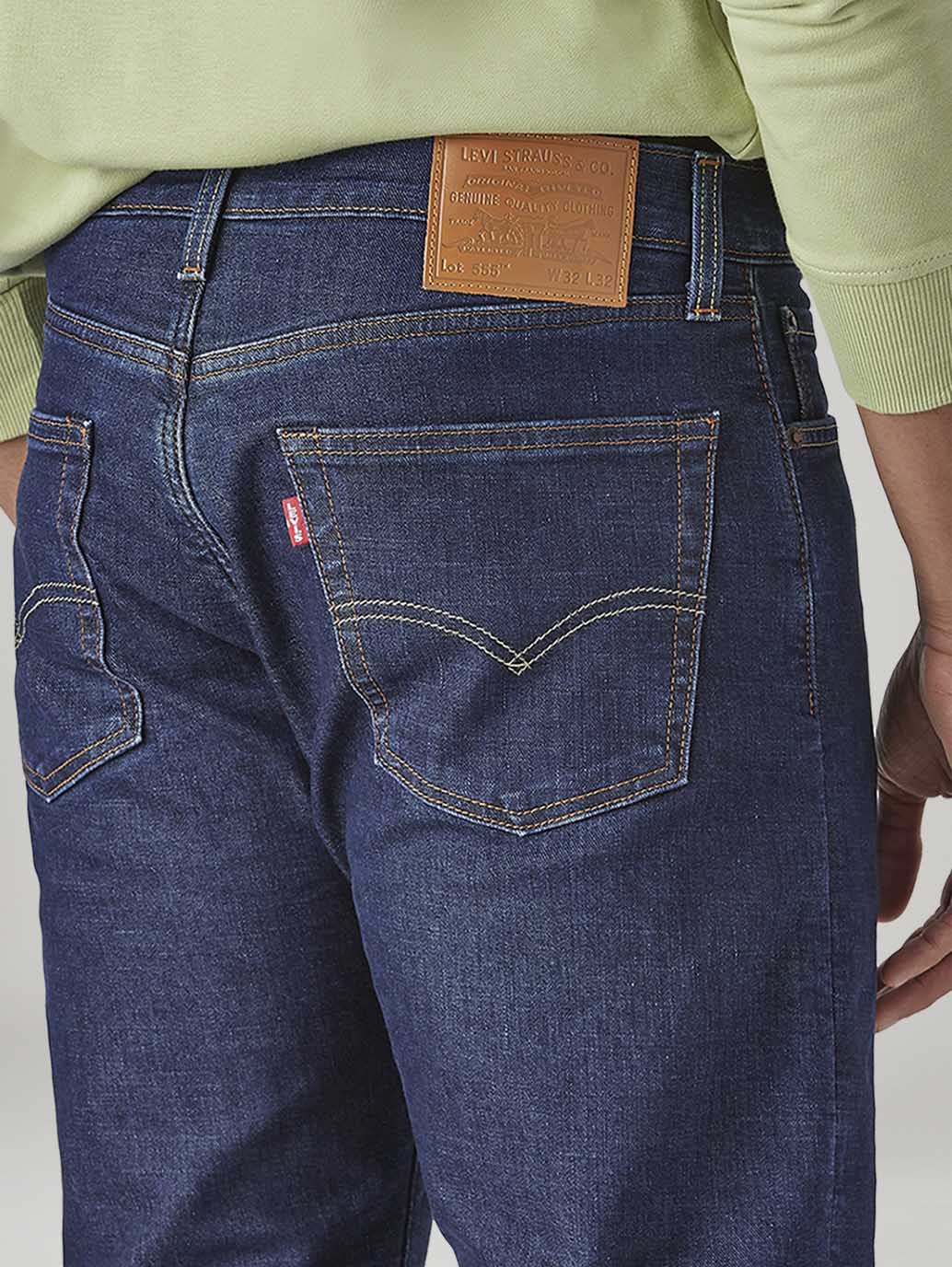 Men's 555 Dark Indigo Relaxed Straight Fit Mid Rise Jeans - Detail View