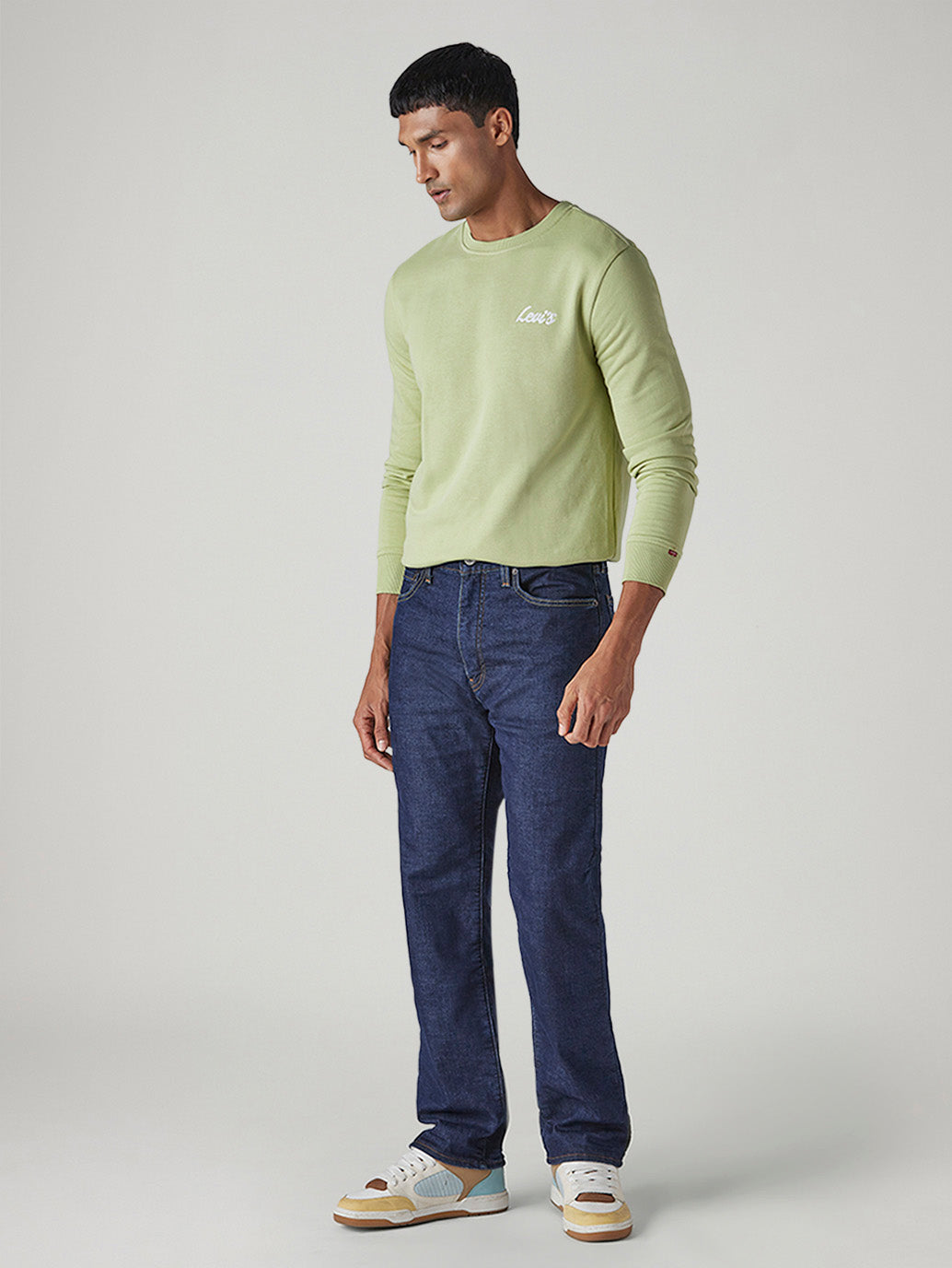 Men's 555 Dark Indigo Relaxed Straight Fit Mid Rise Jeans - Side View