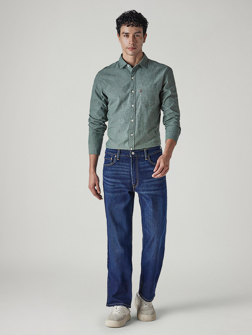 Men's 555 Blue Relaxed Straight Fit Mid Rise Jeans - Front View