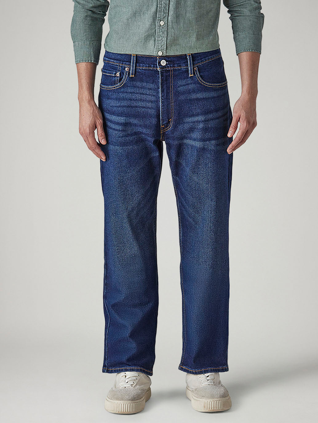 Men's 555 Blue Relaxed Straight Fit Mid Rise Jeans - Front View