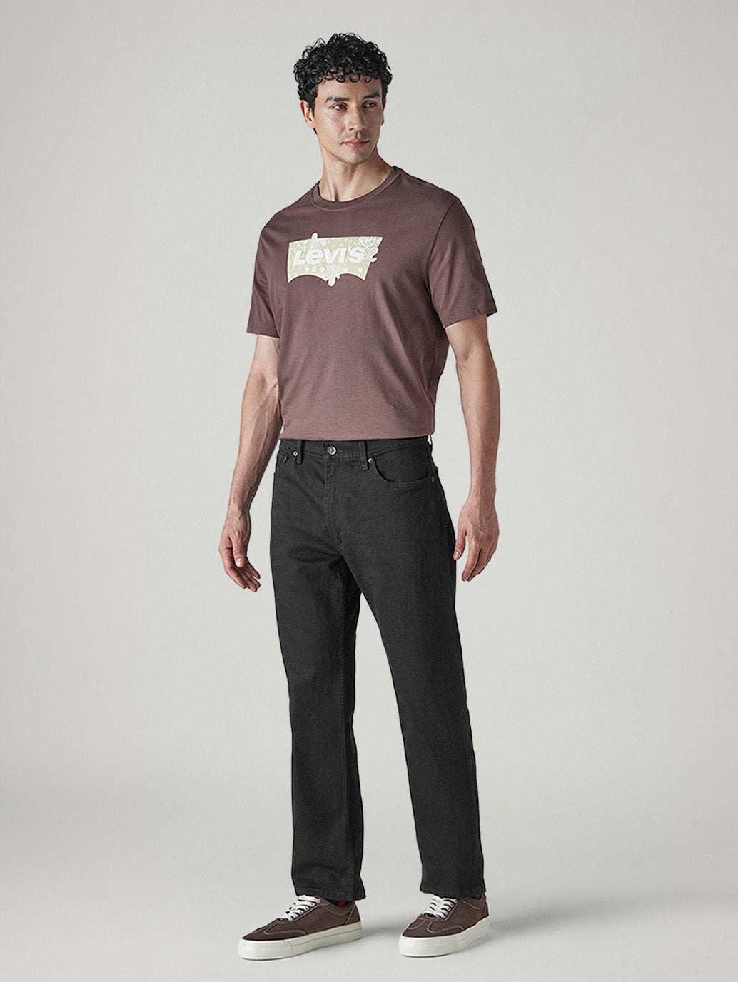 Men's 555 Black Relaxed Straight Fit Mid Rise Jeans - Side View