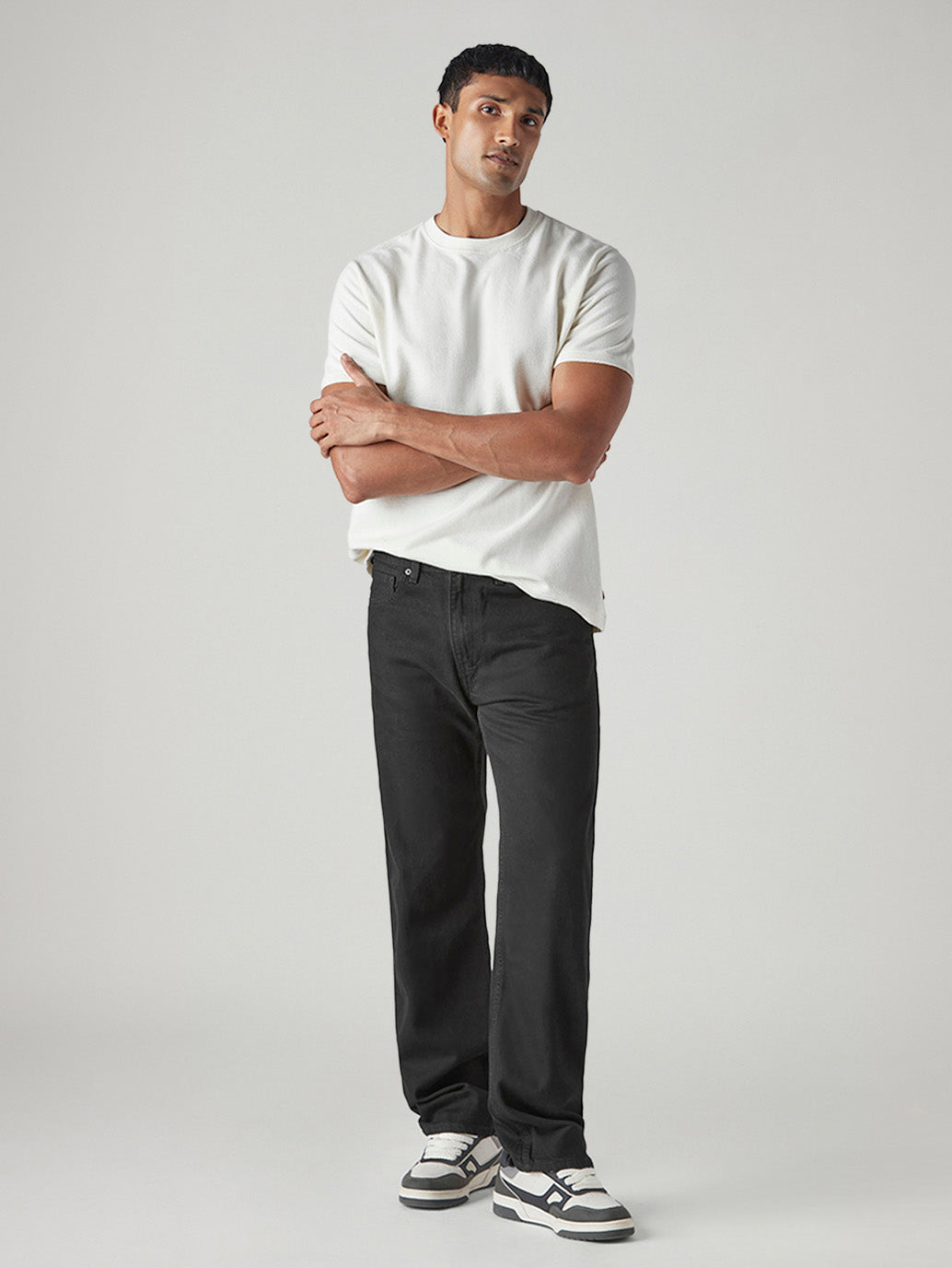Men's 555 Black Relaxed Straight Fit Mid Rise Jeans