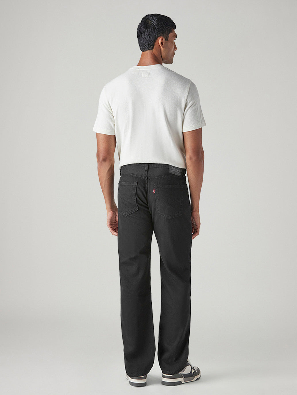 Men's 555 Black Relaxed Straight Fit Mid Rise Jeans - Back View