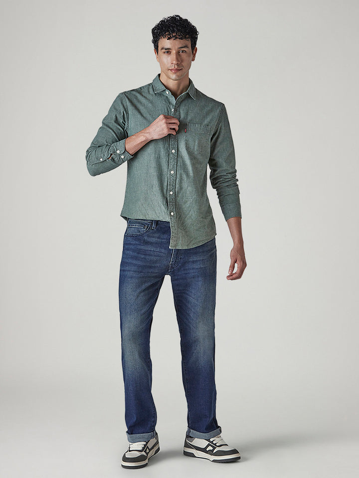 Men's 555 Blue Relaxed Straight Fit Mid Rise Selvedge Jeans