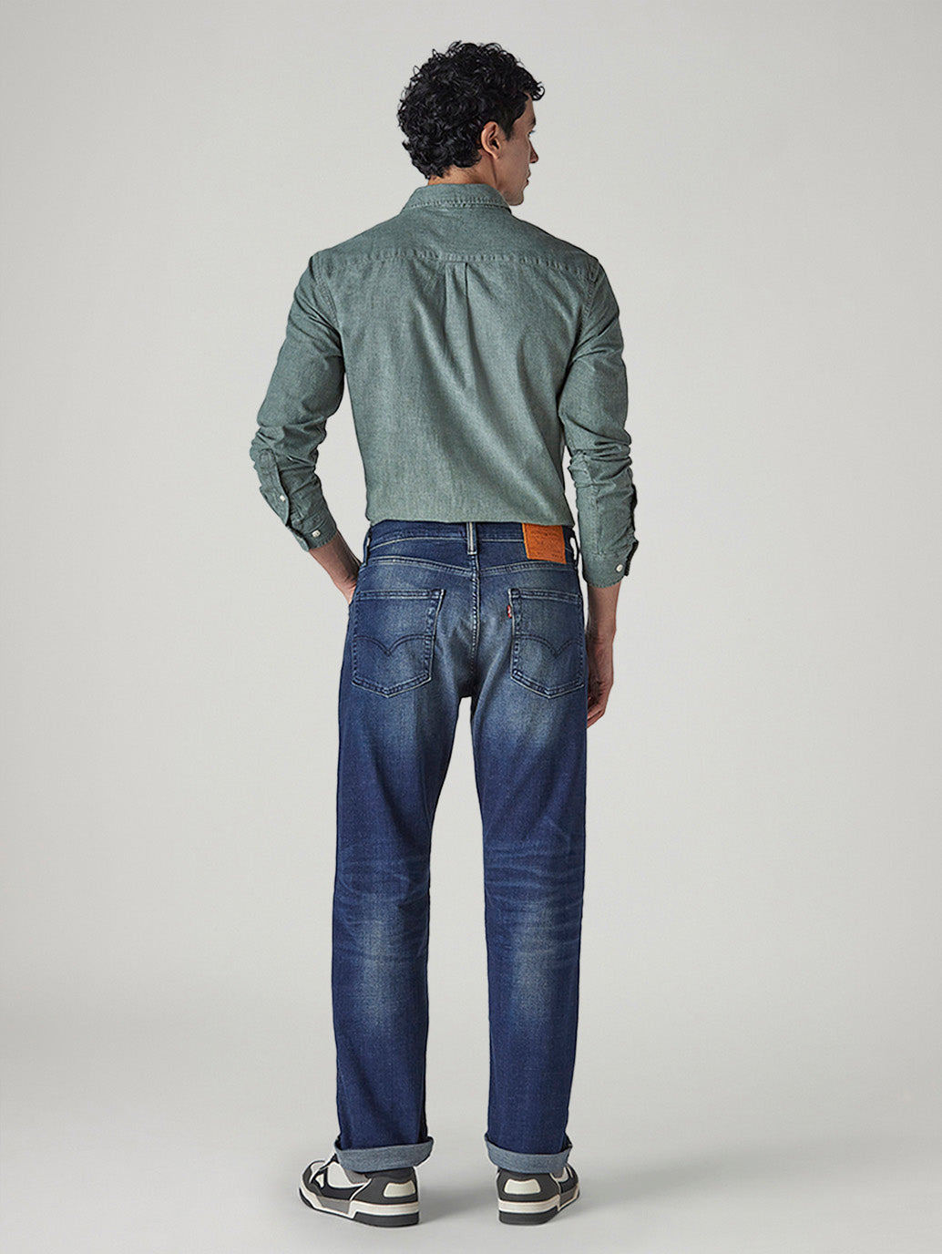Men's 555 Blue Relaxed Straight Fit Mid Rise Selvedge Jeans - Back View