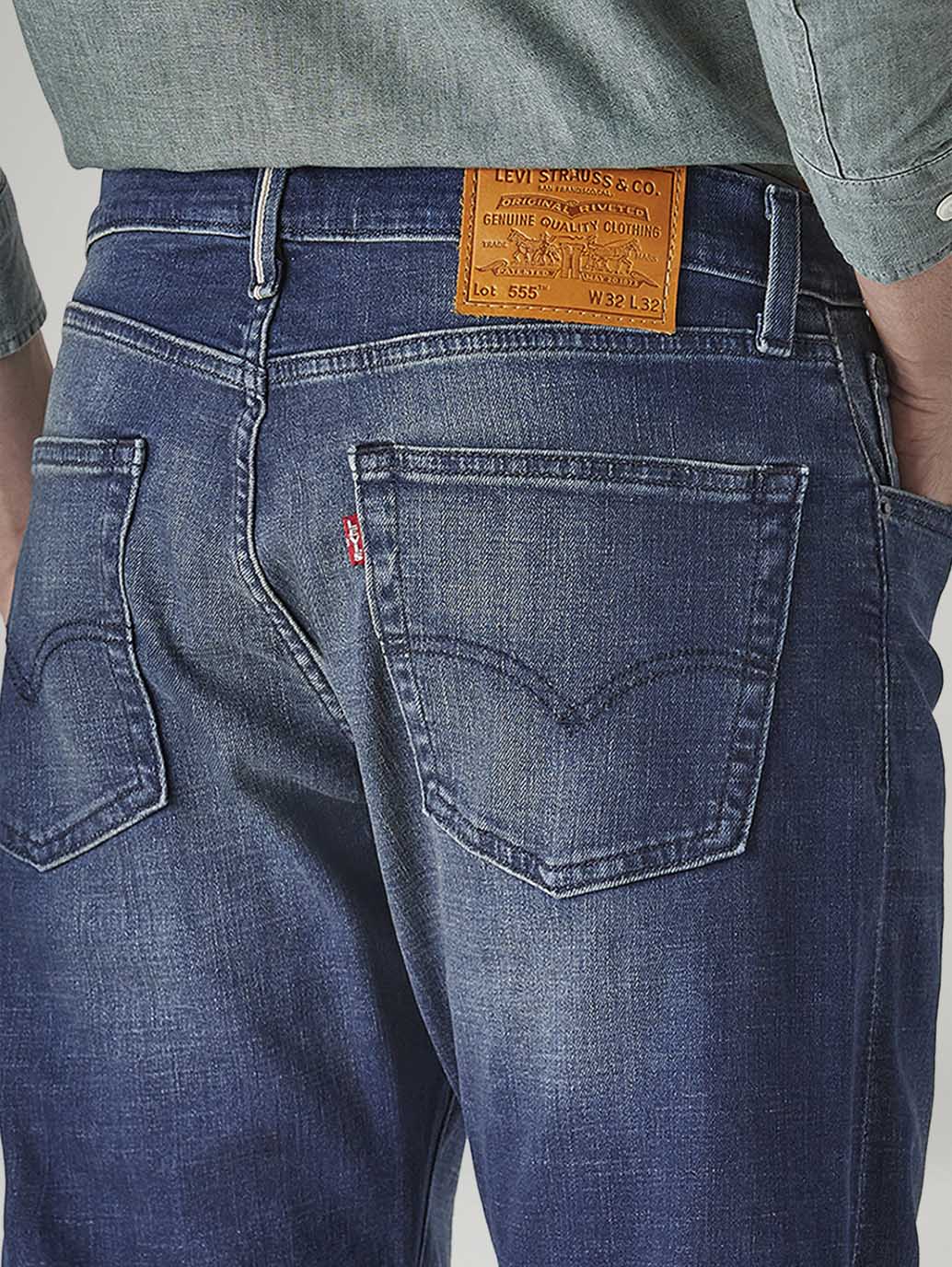 Men's 555 Blue Relaxed Straight Fit Mid Rise Selvedge Jeans - Detail View
