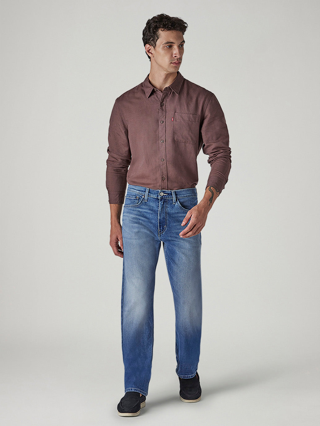 Men's 555 Blue Relaxed Straight Fit Mid Rise Jeans