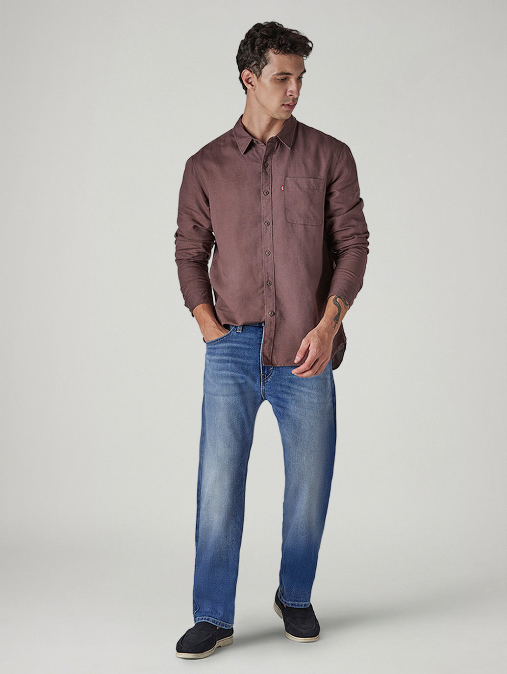 Men's 555 Blue Relaxed Straight Fit Mid Rise Jeans - 20 View