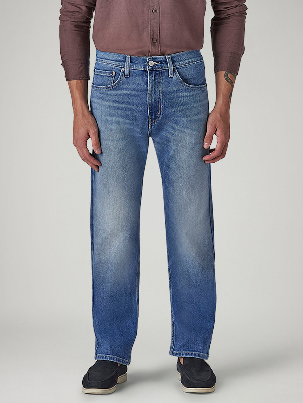 Men's 555 Blue Relaxed Straight Fit Mid Rise Jeans - 20 View