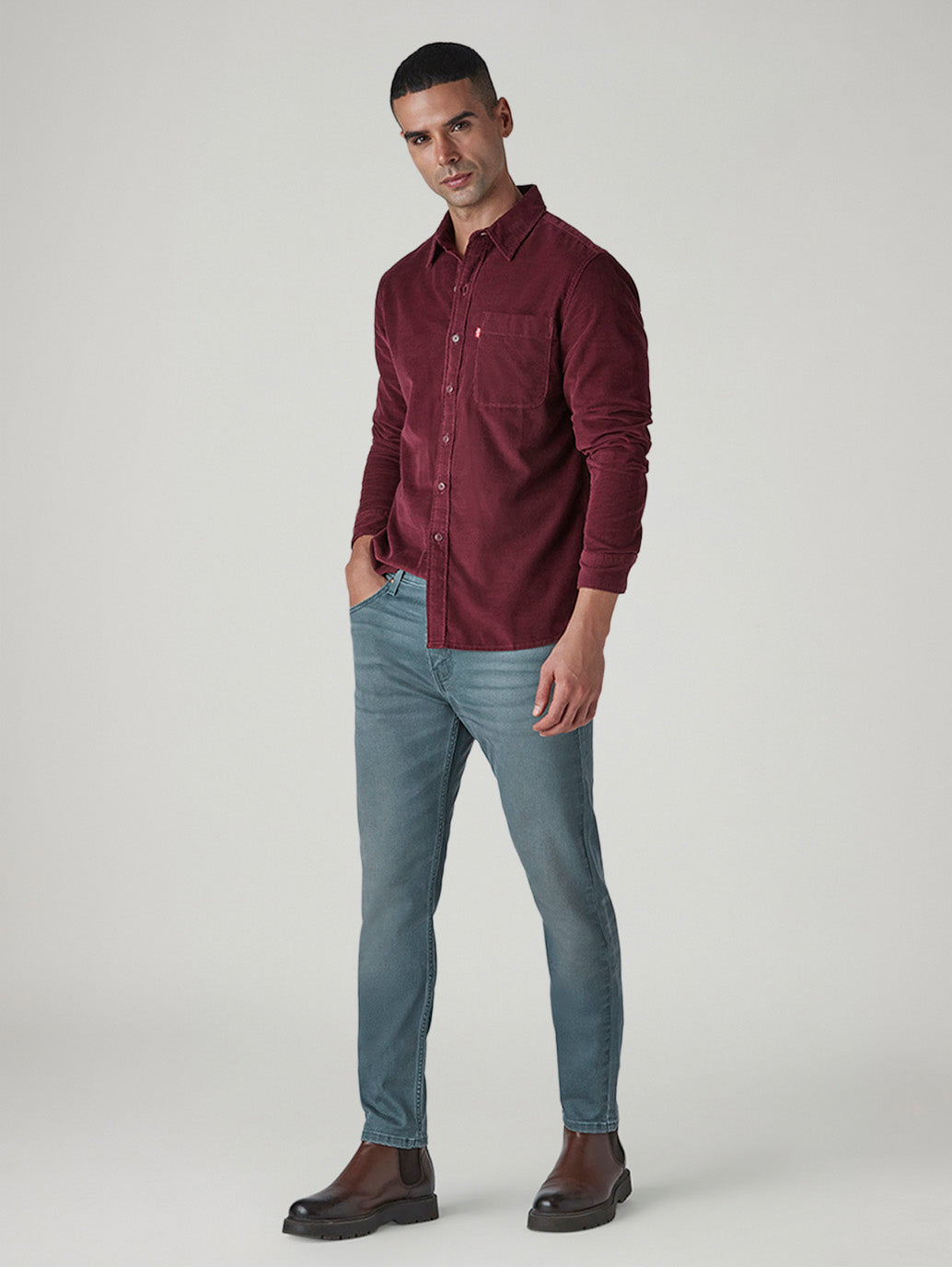 Men's 555 Blue Relaxed Straight Fit Mid Rise Overdyed Jeans