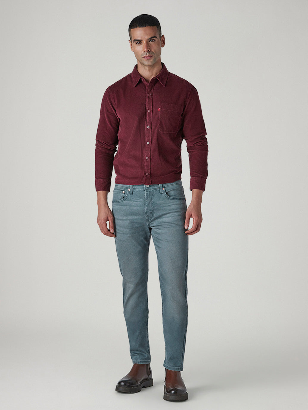 Men's 555 Blue Relaxed Straight Fit Mid Rise Overdyed Jeans - Front View