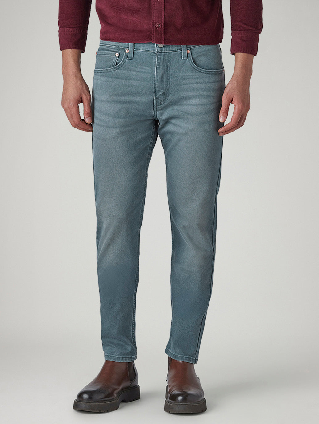 Men's 555 Blue Relaxed Straight Fit Mid Rise Overdyed Jeans - Front View