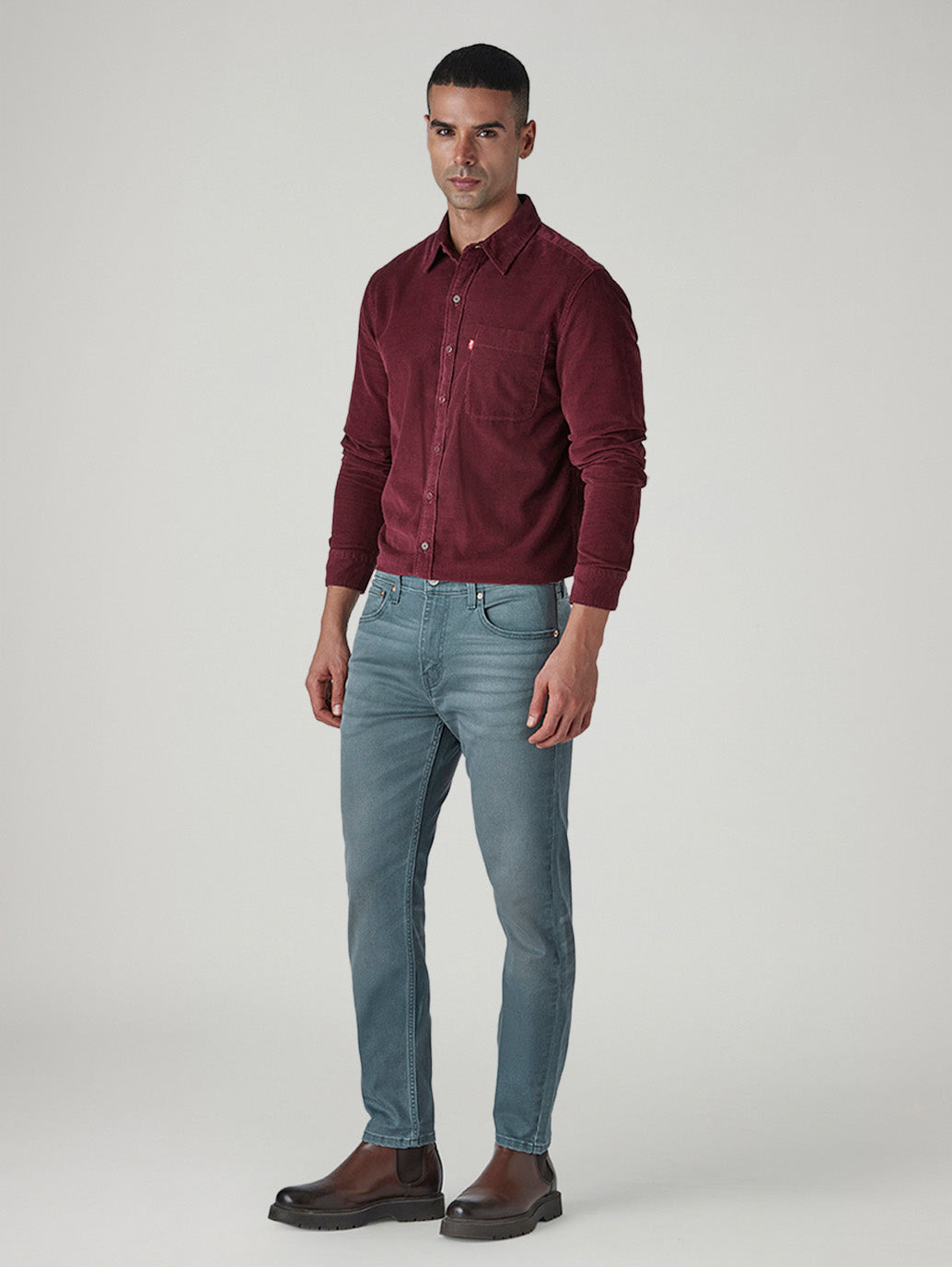 Men's 555 Blue Relaxed Straight Fit Mid Rise Overdyed Jeans - Side View