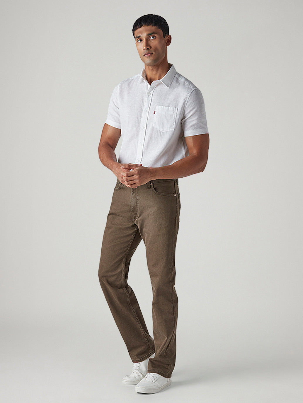 Men's 555 Brown Relaxed Straight Fit Mid Rise Overdyed Jeans - Side View