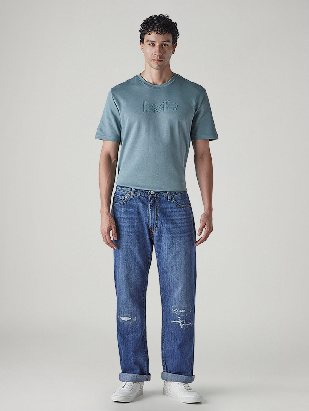 Men's 555 Blue Relaxed Straight Fit Mid Rise Selvedge Jeans