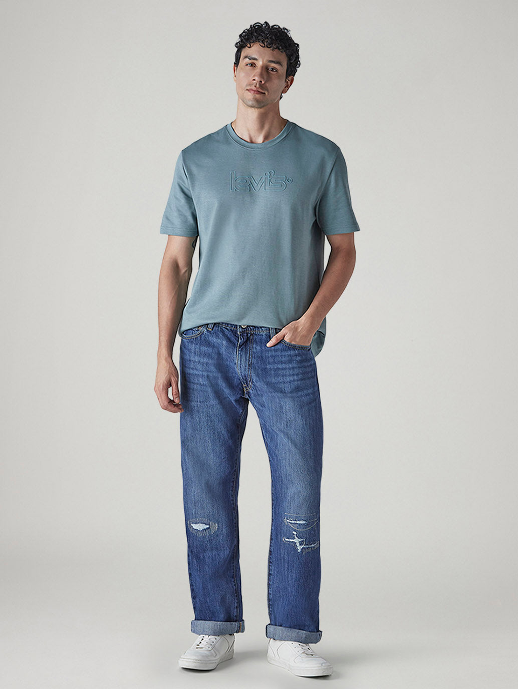 Men's 555 Blue Relaxed Straight Fit Mid Rise Selvedge Jeans - 20 View
