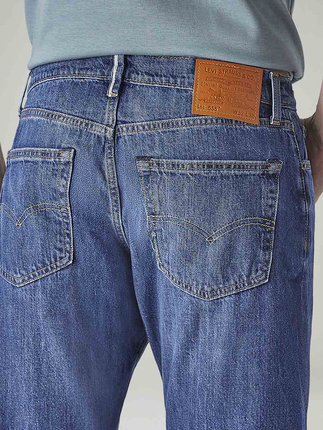 Men's 555 Blue Relaxed Straight Fit Mid Rise Selvedge Jeans - 20 View