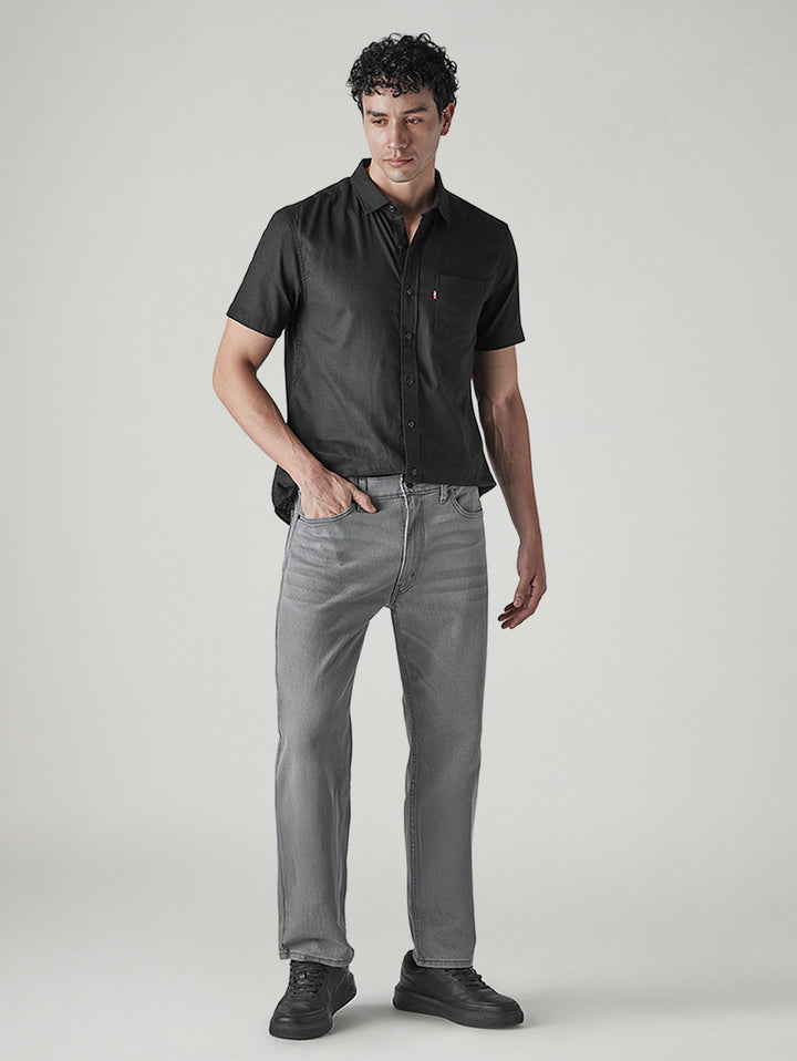 Men's 555 Light-Grey Relaxed Straight Fit Mid Rise Jeans