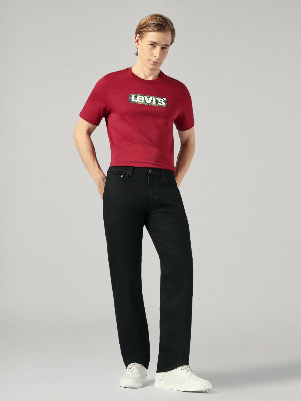 Men's 505 Black Straight Fit Mid Rise Jeans - Styleshot View