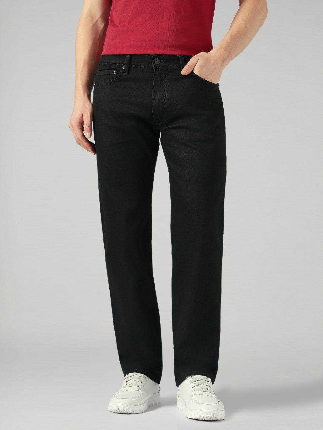 Men's 505 Black Straight Fit Mid Rise Jeans - Front View