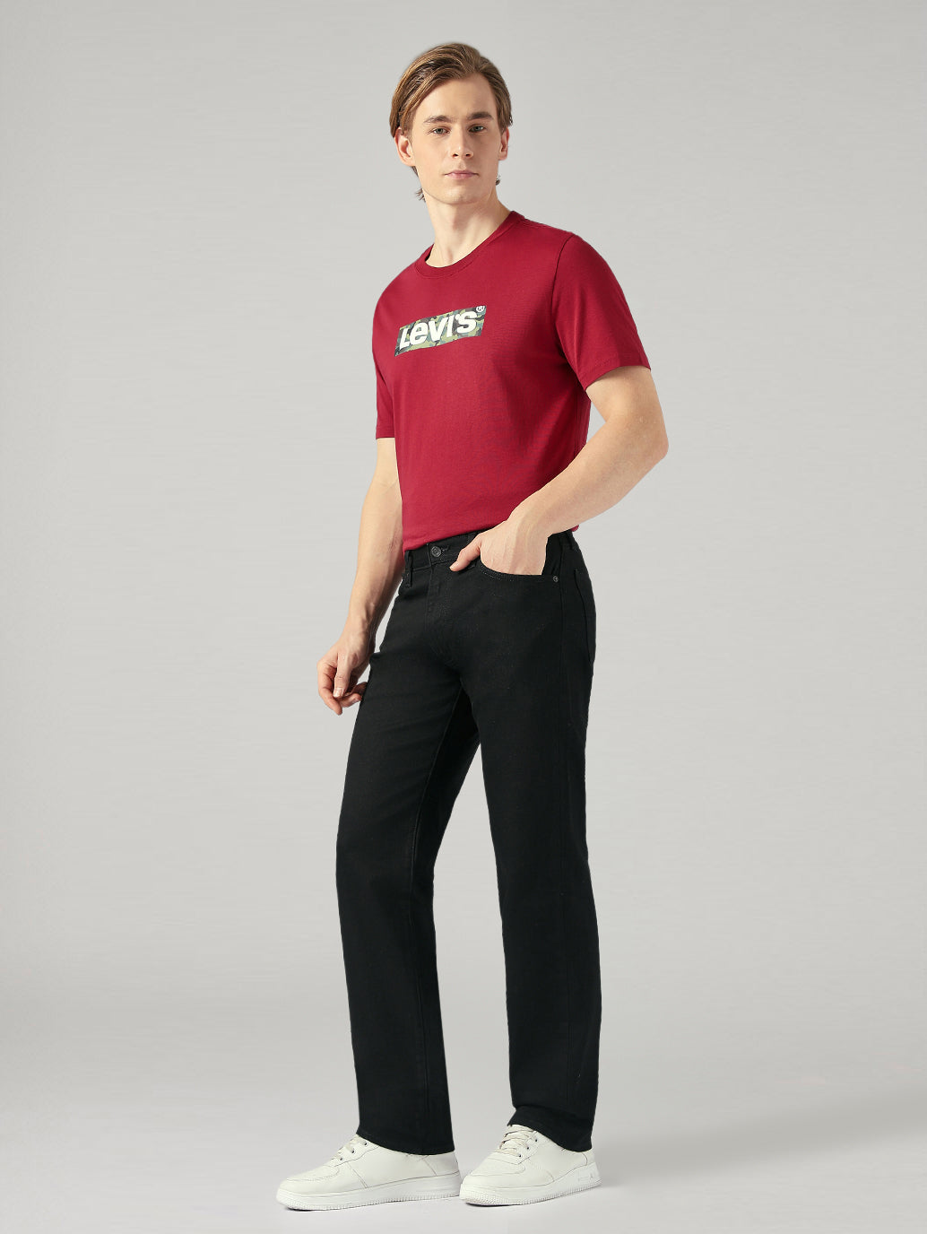 Men's 505 Black Straight Fit Mid Rise Jeans - Side View