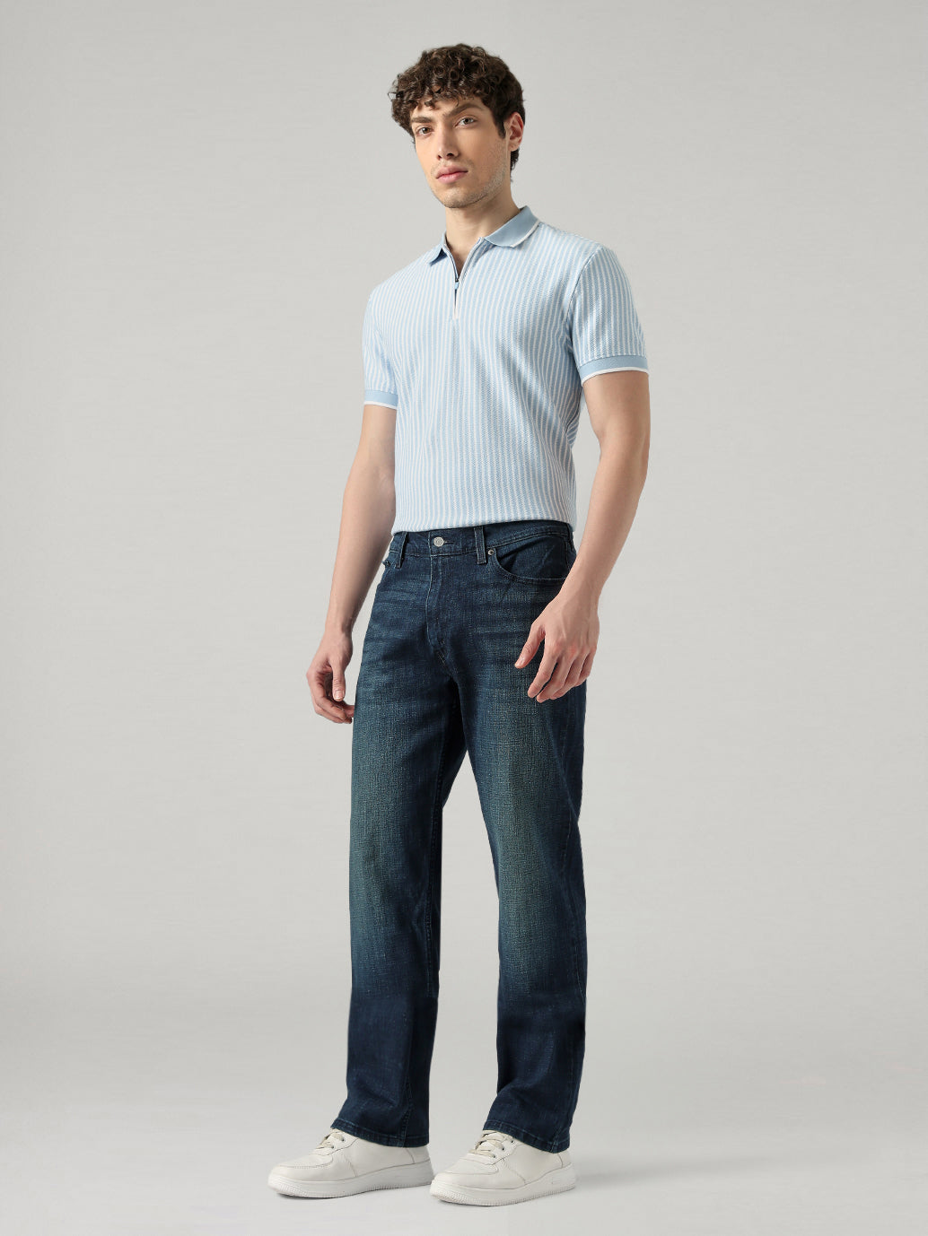 Men's 505 Blue Straight Fit Mid Rise Tinted Jeans - Side View