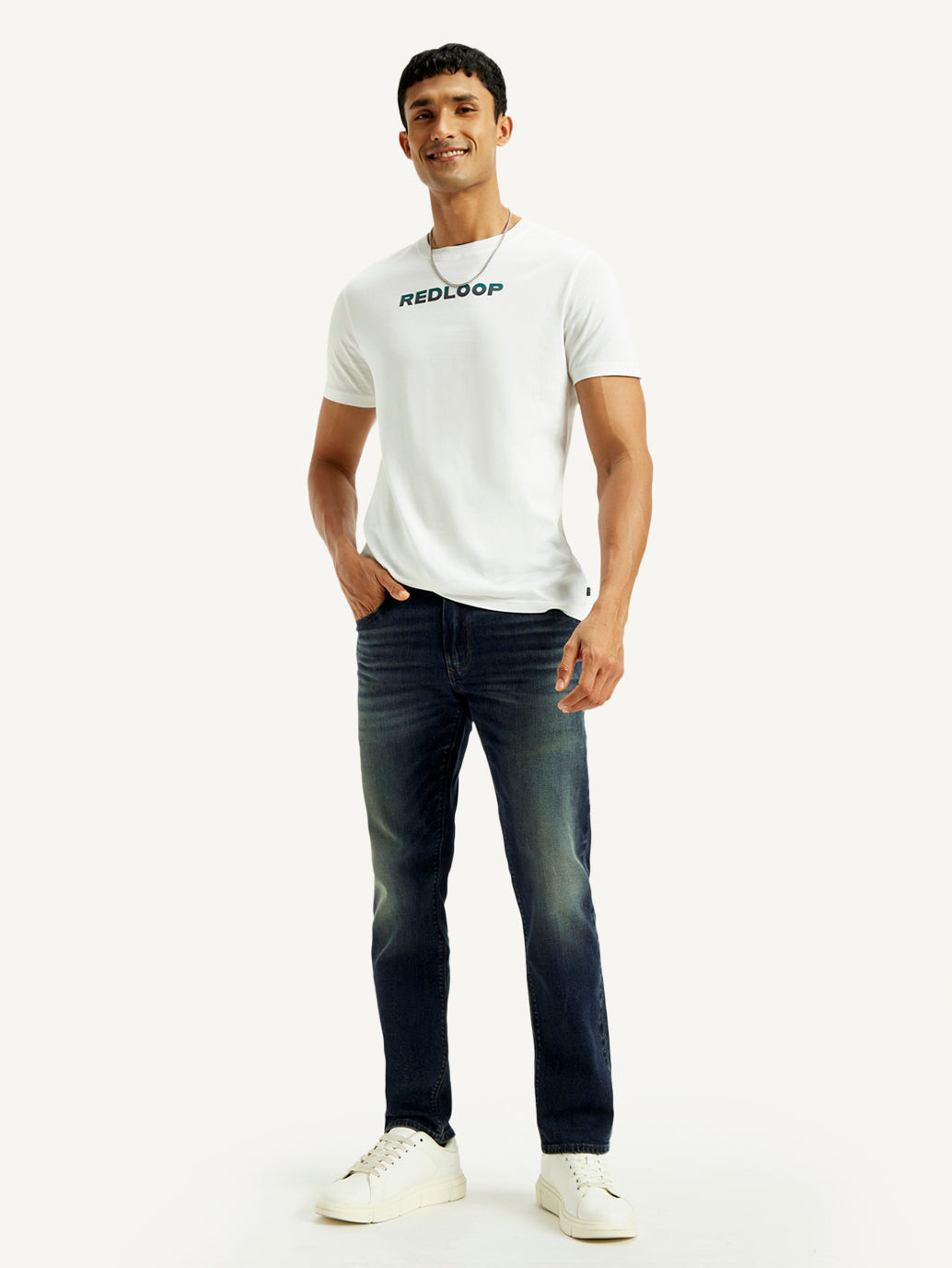 Men's Redloop 511 Dark Indigo Slim Fit Mid Rise Selvedge Jeans - Elevated View