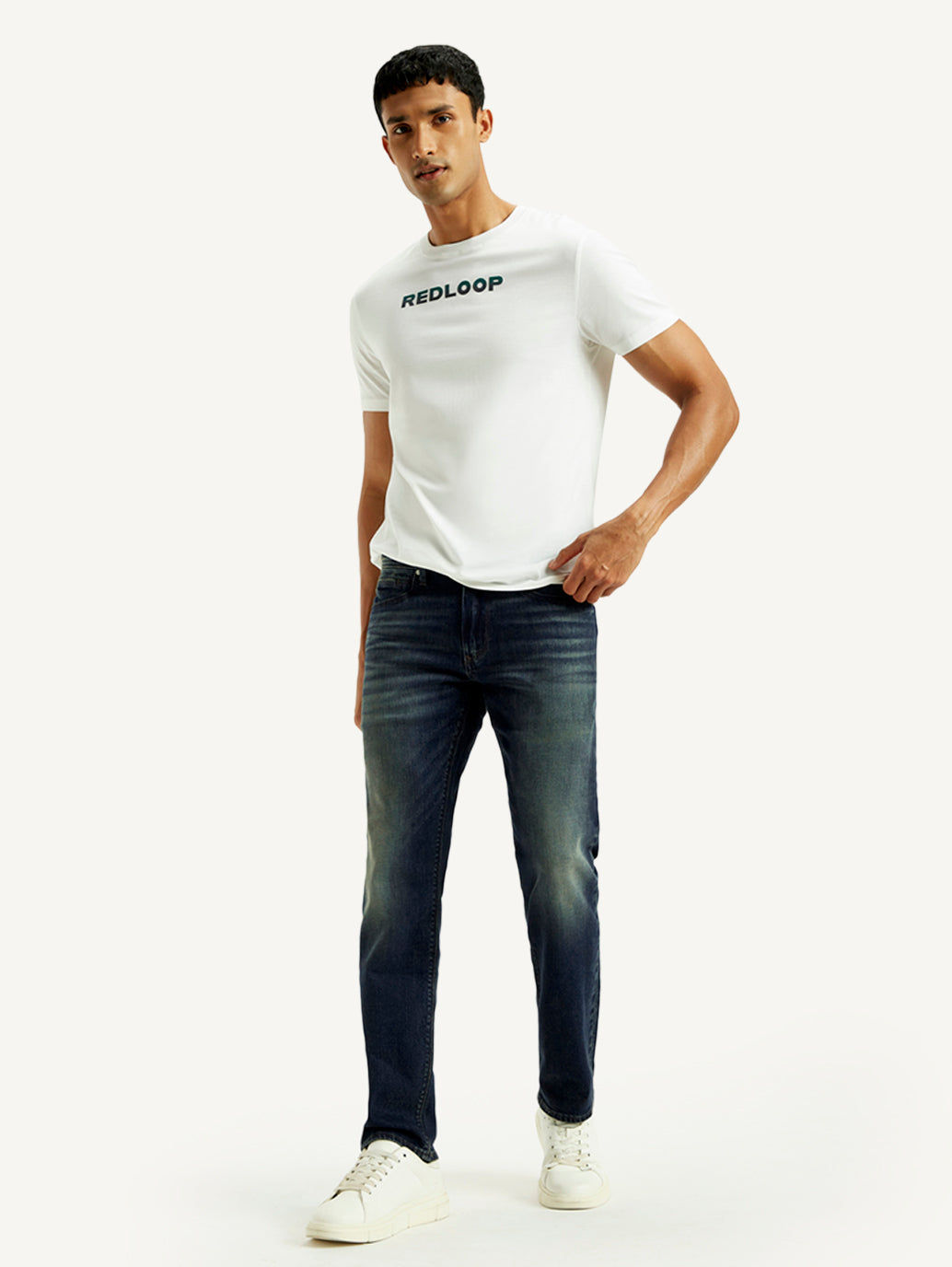 Men's Redloop 511 Dark Indigo Slim Fit Mid Rise Selvedge Jeans - Styleshot View