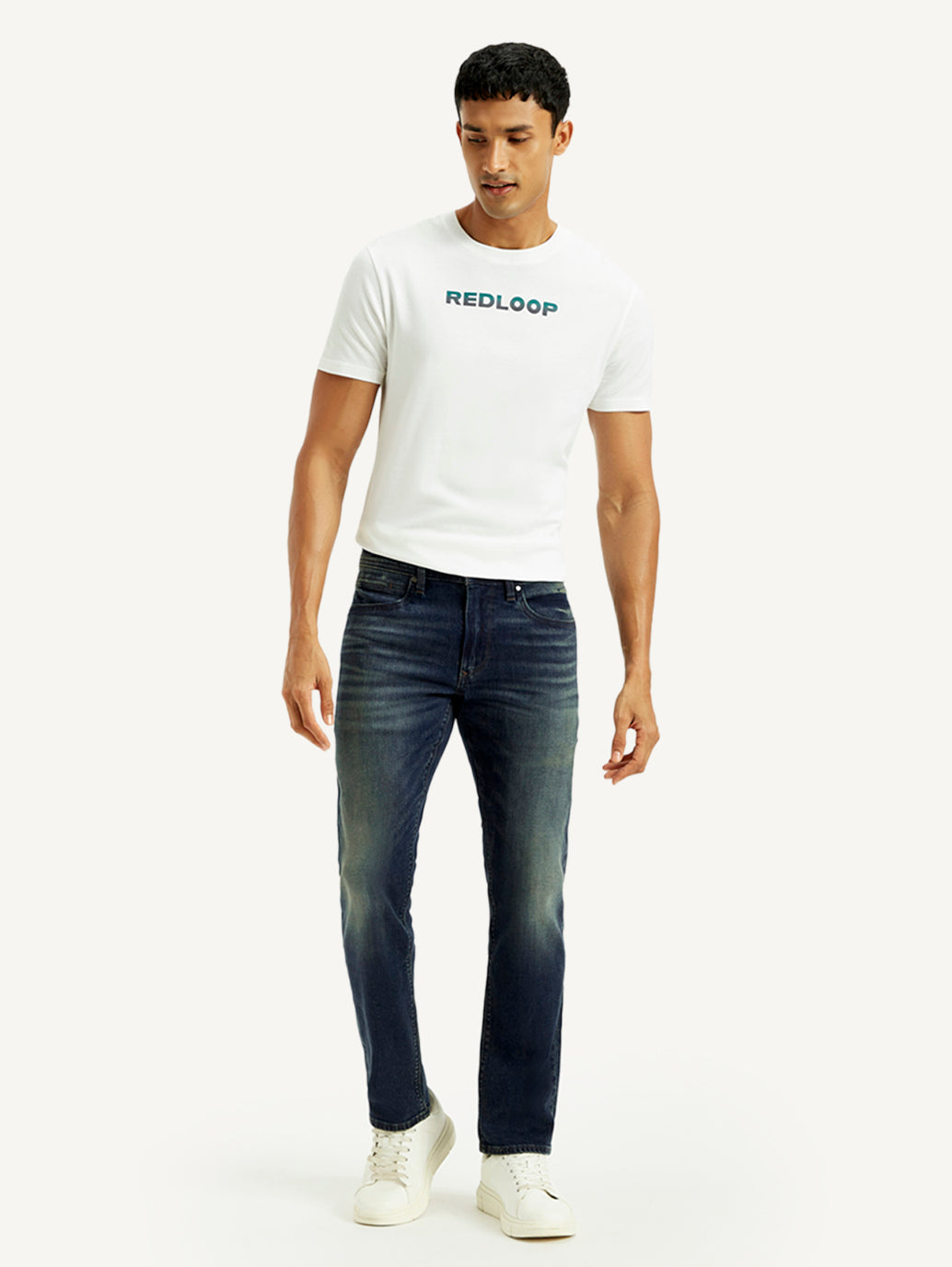 Men's Redloop 511 Dark Indigo Slim Fit Mid Rise Selvedge Jeans - Front View